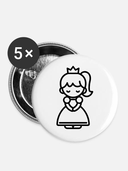 Prinzessin - Buttons groß 56 mm (5er Pack) - Weiß