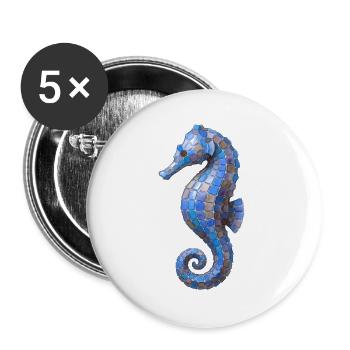 Seepferdchen Mosaik - Blaues Meeres-Design - Buttons groß 56 mm (5er Pack) - Weiß - Vorne