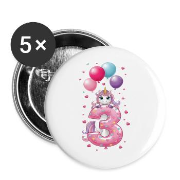 3 Years Girl Cute Unicorn 3rd Birthday - Buttons large 2.2''/56 mm (5-pack) - white - Front