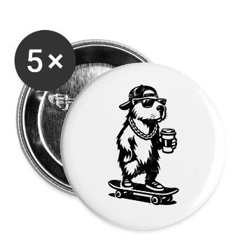 Capy à emporter | Skateboard Capybara | Café - Lot de 5 grands badges (56 mm) - blanc - Devant