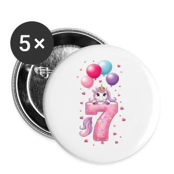 7 Years Girl Cute Unicorn 7th Birthday - Buttons large 2.2''/56 mm (5-pack) - white - Front