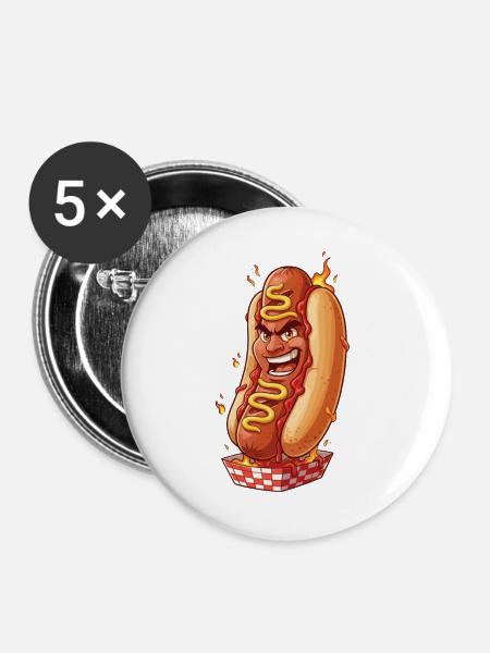 Feuer Hotdog  - Buttons groß 56 mm (5er Pack) - Weiß