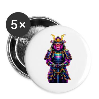 Neon-Samurai-Affe Japanisches Krieger-Tier - Buttons groß 56 mm (5er Pack) - Weiß - Vorne