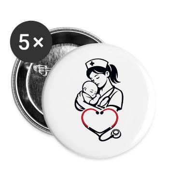Mom on duty heart silhouette - Buttons large 2.2''/56 mm (5-pack) - white - Front