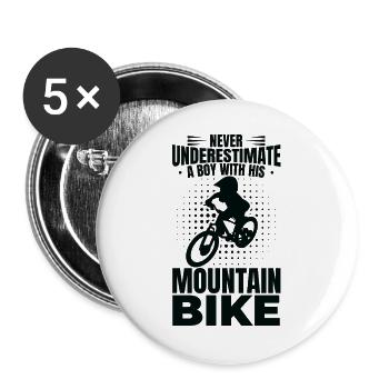 Mountainbike Junge - Buttons groß 56 mm (5er Pack) - Weiß - Vorne