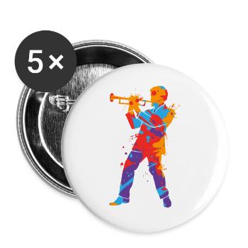 Trompete bunt Trompetenspieler Kinder Trompeter - Buttons groß 56 mm (5er Pack) - Weiß - Vorne