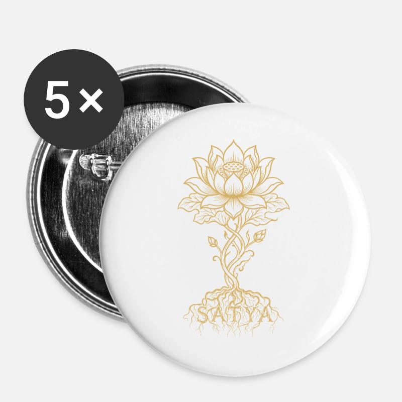 Golden Lotus Mandala Roots - Buttons large 2.2''/56 mm (5-pack) - white