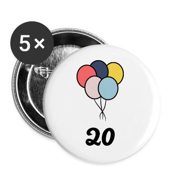20. 20e ANNIVERSAIRE. ANNIVERSAIRE 20 ANS. 20 ANS. - Lot de 5 grands badges (56 mm) - blanc - Devant