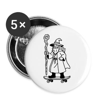 Wizard on skateboard - Buttons large 2.2''/56 mm (5-pack) - white - Front