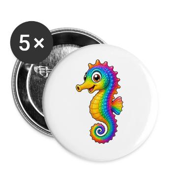 Buntes Seepferdchen Cartoon lustiges Tier  - Buttons groß 56 mm (5er Pack) - Weiß - Vorne