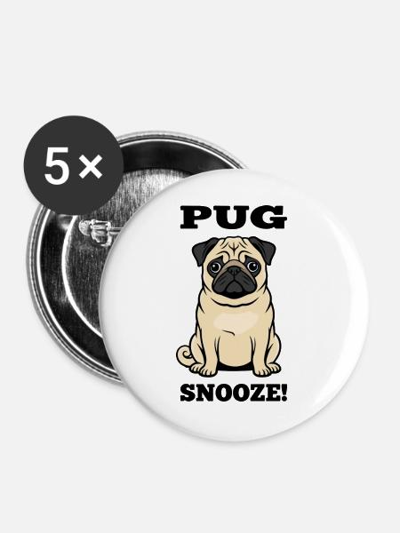 Pug Dog Mops Snooze Hundebegleiter - Buttons groß 56 mm (5er Pack) - Weiß