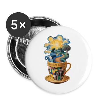Kaffee T-Shirt With Love – Künstlerische Tassen - Buttons groß 56 mm (5er Pack) - Weiß - Vorne