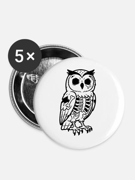 Zombie-Eule - Buttons groß 56 mm (5er Pack) - Weiß