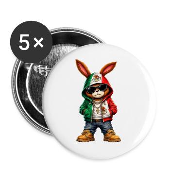 Lapin à capuche avec drapeau du Mexique - Lot de 5 grands badges (56 mm) - blanc - Devant