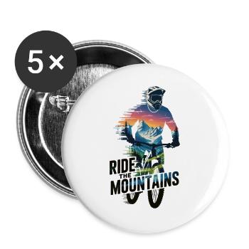 Mountain Bike T-Shirt Ride The Mountains MTB Rider - Buttons large 2.2''/56 mm (5-pack) - white - Front