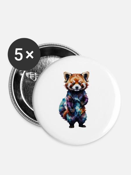 Wasserfarbener Roter Panda - Buttons groß 56 mm (5er Pack) - Weiß