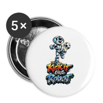 Fussballroboter balanciert Ball auf dem Knie - Buttons groß 56 mm (5er Pack) - Weiß - Vorne
