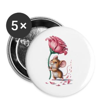 Mouse with Blossom - Gift for Flower Fans - Buttons large 2.2''/56 mm (5-pack) - white - Front