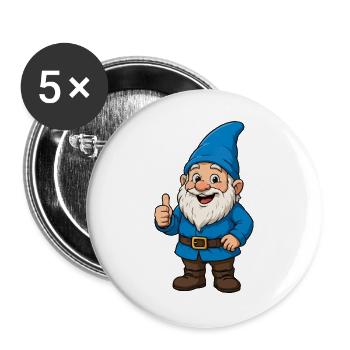 Blauer Gartenzwerg Daumenhoch - Buttons groß 56 mm (5er Pack) - Weiß - Vorne