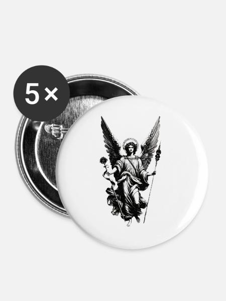 Silberne Engelswächterin - Buttons groß 56 mm (5er Pack) - Weiß