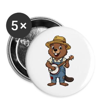 beaver with banjo - Buttons large 2.2''/56 mm (5-pack) - white - Front