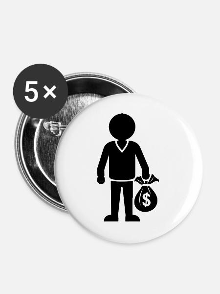 Geld Cash Hustle - Buttons groß 56 mm (5er Pack) - Weiß