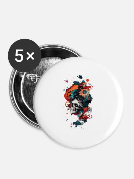 Skelett-Wasserkunst im Neonstil - Buttons groß 56 mm (5er Pack) - Weiß