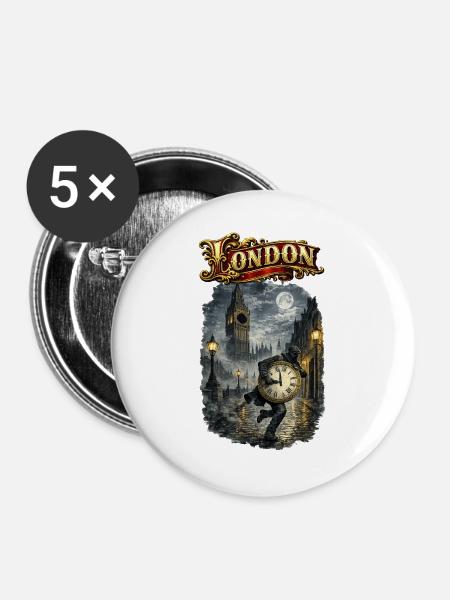 London mit Big Ben - Buttons groß 56 mm (5er Pack) - Weiß