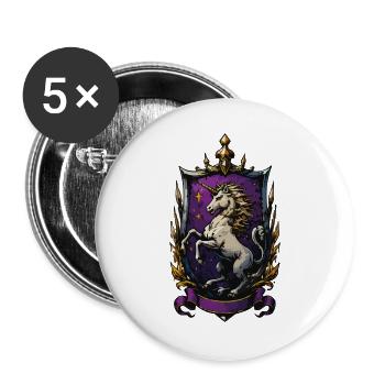 Licorne dans le bouclier : blason fantastique - Lot de 5 grands badges (56 mm) - blanc - Devant