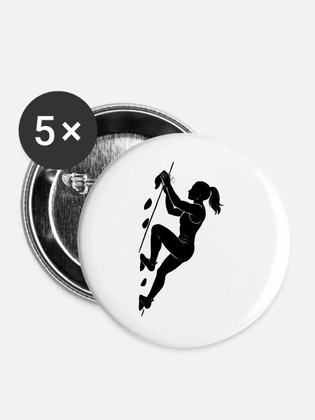 Athletische Bouldern Silhouette Frau - Buttons groß 56 mm (5er Pack) - Weiß
