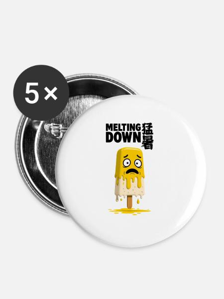 Schmelzendes Zitronen-Eis am Stiel - Buttons groß 56 mm (5er Pack) - Weiß