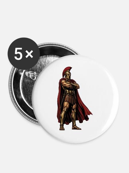 Spartanischer Ritter mit rotem Mantel - Buttons groß 56 mm (5er Pack) - Weiß