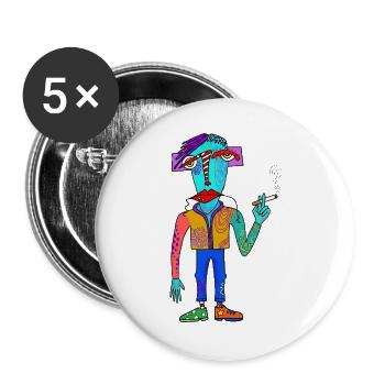 Colorful cubist creature with cigarette - Buttons large 2.2''/56 mm (5-pack) - white - Front