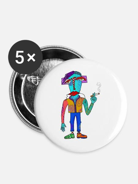 Buntes Kubistisches Wesen mit Zigarette - Buttons groß 56 mm (5er Pack) - Weiß