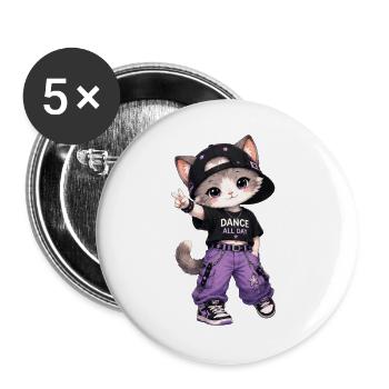 Katzentänzerin Streetwear Lila - Buttons groß 56 mm (5er Pack) - Weiß - Vorne