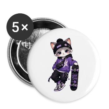Kitten Miko Skate Purple Stars - Buttons groß 56 mm (5er Pack) - Weiß - Vorne