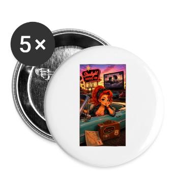 Ginger Pin-up Drive-In Retro-Auto 50s – Kek-Ina - Buttons groß 56 mm (5er Pack) - Weiß - Vorne