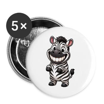 Lustiges Grinsen Zebra Comic Cartoon - Buttons groß 56 mm (5er Pack) - Weiß - Vorne
