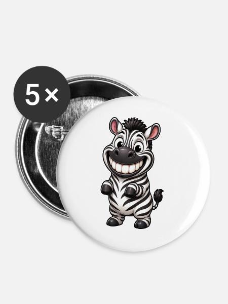 Lustiges Grinsen Zebra Comic Cartoon - Buttons groß 56 mm (5er Pack) - Weiß