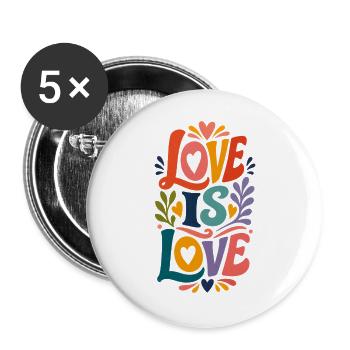 Love Is Love Vintage 70s Pride Motiv CSD Parade - Buttons groß 56 mm (5er Pack) - Weiß - Vorne
