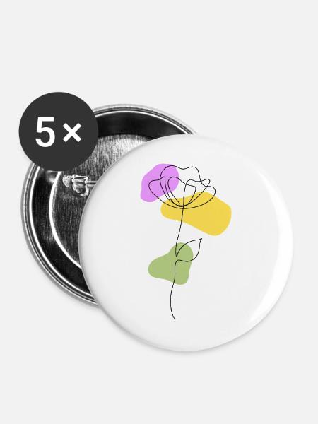 Lineart Blume mit Pastellformen - Buttons groß 56 mm (5er Pack) - Weiß