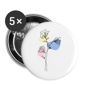 Delicate Lineart Flowers with Pastel - Buttons large 2.2''/56 mm (5-pack) - white - Front