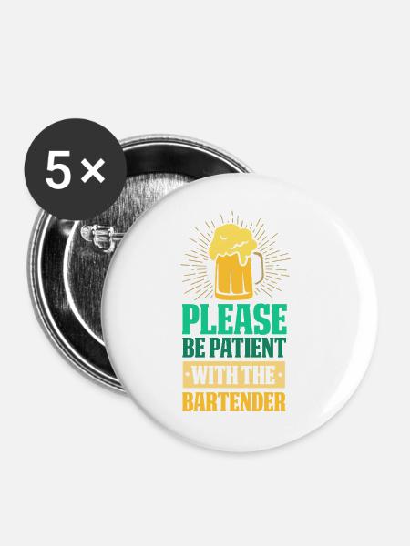 Kellner Barkeeper Ober Bar Bartender barchef - Buttons groß 56 mm (5er Pack) - Weiß