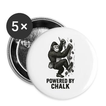 Gorilla Bouldern – Powered by Chalk Spruch - Buttons groß 56 mm (5er Pack) - Weiß - Vorne