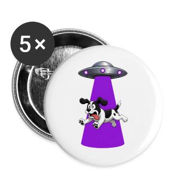 Chien enlevé par un rayon violet d’OVNI - Lot de 5 grands badges (56 mm) - blanc - Devant