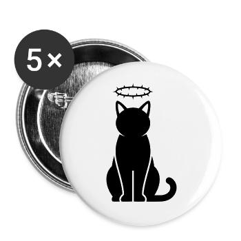 Schwarze Katzensilhouette mit Dornenkrone - Buttons groß 56 mm (5er Pack) - Weiß - Vorne