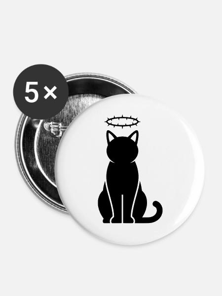Schwarze Katzensilhouette mit Dornenkrone - Buttons groß 56 mm (5er Pack) - Weiß