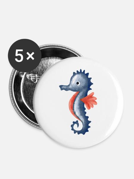 Wasserfarbenes Seepferdchen Cartoon - Buttons groß 56 mm (5er Pack) - Weiß