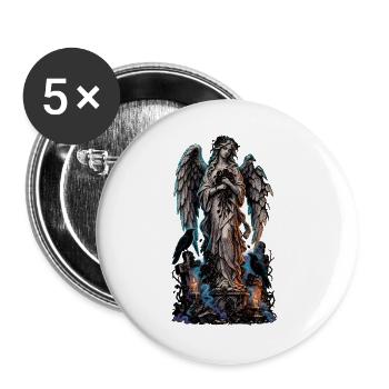 Engelstatue im Nebel mit Raben - Buttons groß 56 mm (5er Pack) - Weiß - Vorne