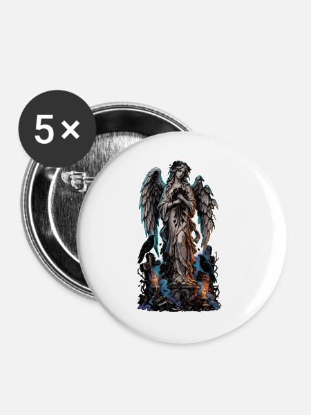 Engelstatue im Nebel mit Raben - Buttons groß 56 mm (5er Pack) - Weiß